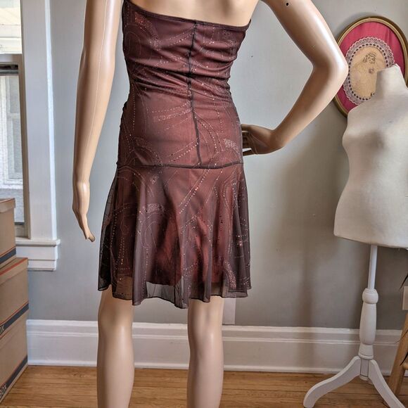 Vintage 90s Taboo Mini Dress Party Drop Waist Glitter Trashy Brown Size M - Picture 10 of 11